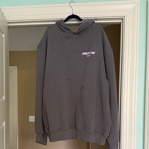 White Fox Boutique Gray Hoodie w/ Lilac Writing M/L
